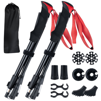 Bâtons de randonnée pliables, verrouillage rapide, 115-130 cm, rouges