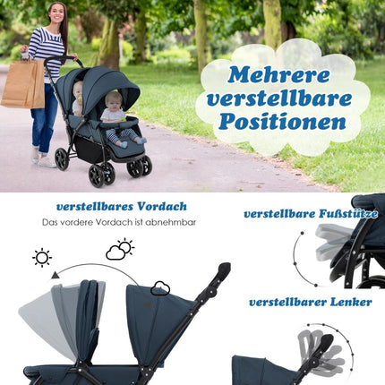 Poussette double pliable, dossier réglable, capacité de charge de 30 kg
