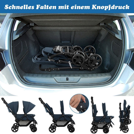 Poussette double pliable, dossier réglable, capacité de charge de 30 kg