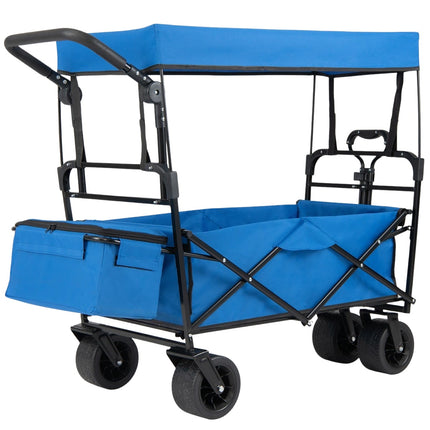 Zusammenklappbarer Bollerwagen mit abnehmbarem Verdeck, verstellbaren Griffen, Blau