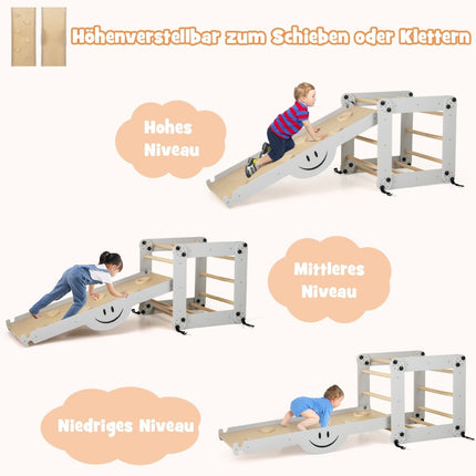 Faltbares Kletterspielzeug aus Holz mit verstellbarer und umkehrbarer Rampe Montessori-Kletterset Grau
