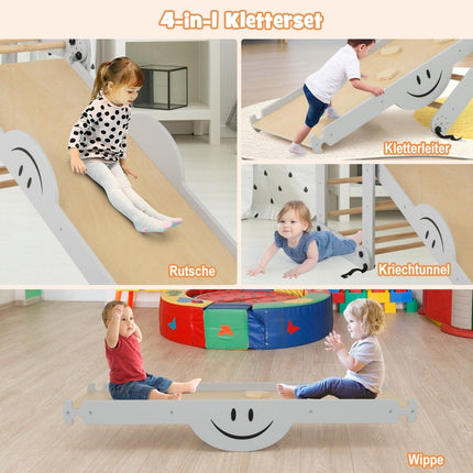 Faltbares Kletterspielzeug aus Holz mit verstellbarer und umkehrbarer Rampe Montessori-Kletterset Grau