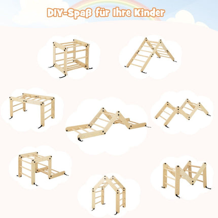 Faltbares Kletterspielzeug aus Holz mit verstellbarer und umkehrbarer Rampe Montessori-Kletterset Natur