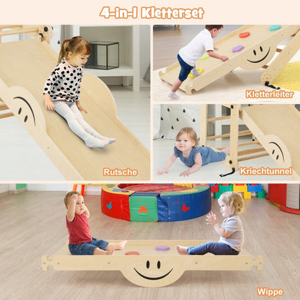 Faltbares Kletterspielzeug aus Holz mit verstellbarer und umkehrbarer Rampe Montessori-Kletterset Natur