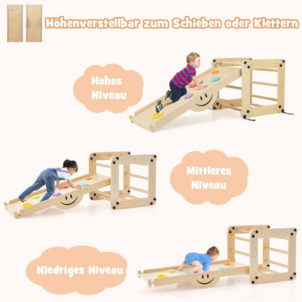 Faltbares Kletterspielzeug aus Holz mit verstellbarer und umkehrbarer Rampe Montessori-Kletterset Natur