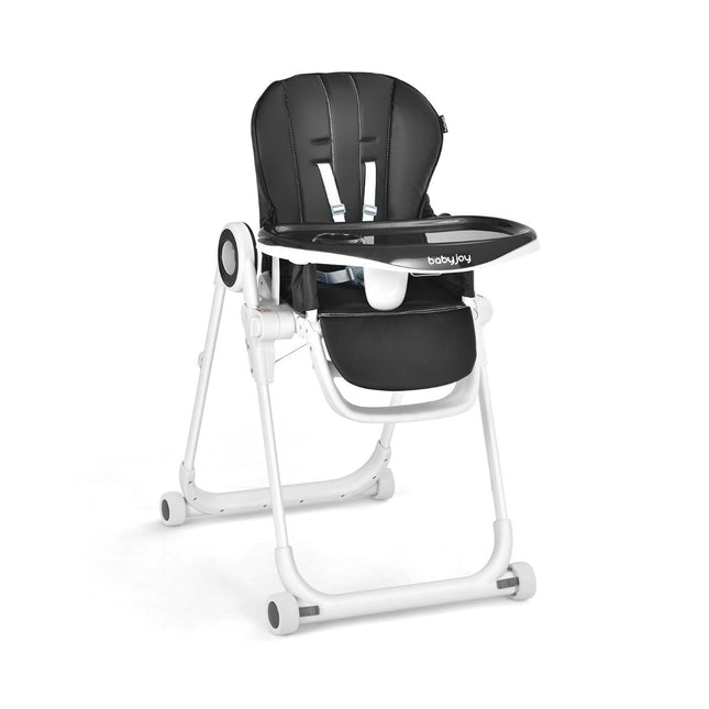 Foldable baby high chair with 6 adjustable heights & removable double trays black