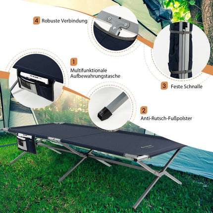Lit de camp pliable XXL 214,5 x 106 cm lit de camping avec poche latérale