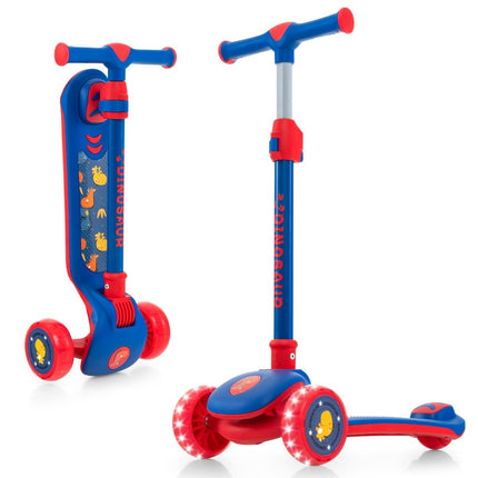 Trottinette pliable pour enfants avec roues PU LED et frein arrière, trottinette réglable en hauteur, bleu
