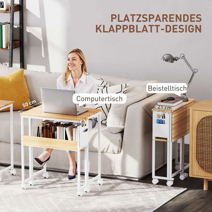 Klappbarer Schreibtisch, umwandelbar zum Beistelltisch, offenes Regal, natur