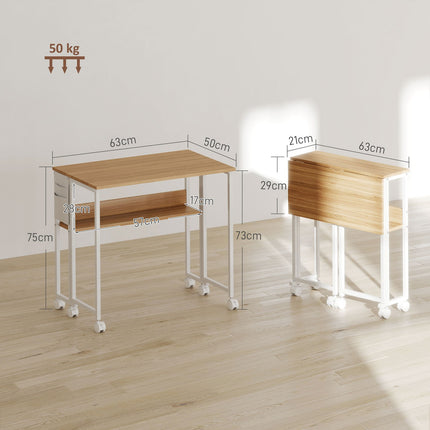 Klappbarer Schreibtisch, umwandelbar zum Beistelltisch, offenes Regal, natur