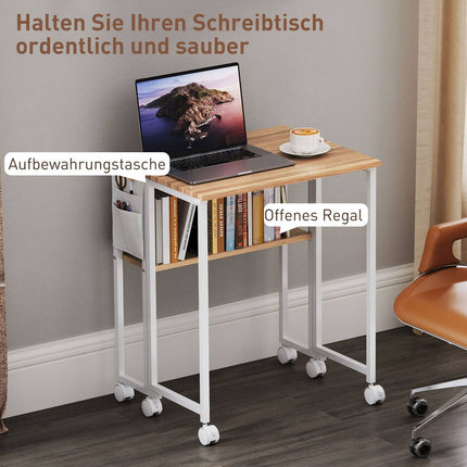 Klappbarer Schreibtisch, umwandelbar zum Beistelltisch, offenes Regal, natur