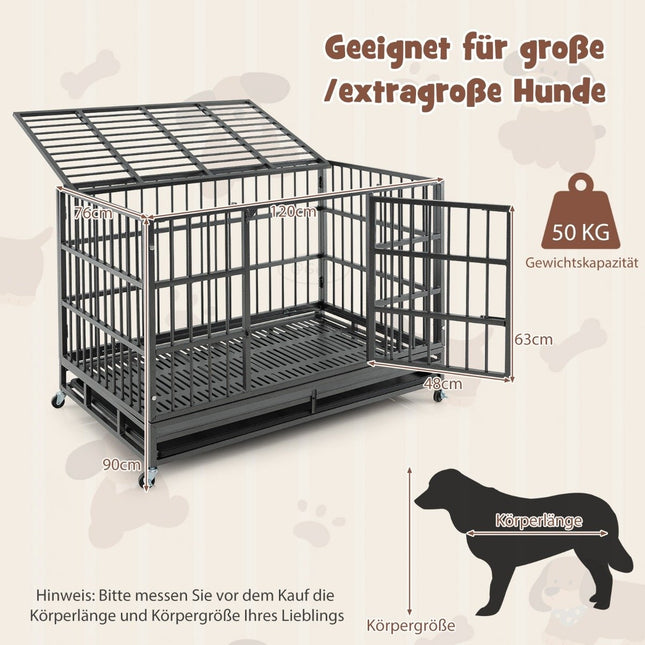 Cage pour chien pliable avec 2 portes &amp; Rôles et amp; plateau extensible cage de transport caisse de transport 120 x 76 x 90 cm