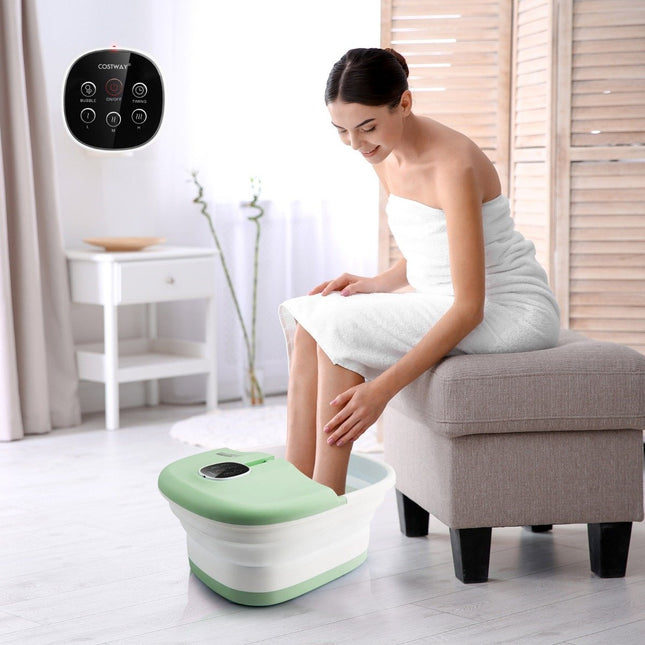 Bain de pieds pliable avec bain de pieds chauffant avec masseur télécommandé 33,5 x 41 x 20,5 cm vert