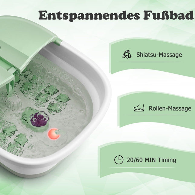 Bain de pieds pliable avec bain de pieds chauffant avec masseur télécommandé 33,5 x 41 x 20,5 cm vert