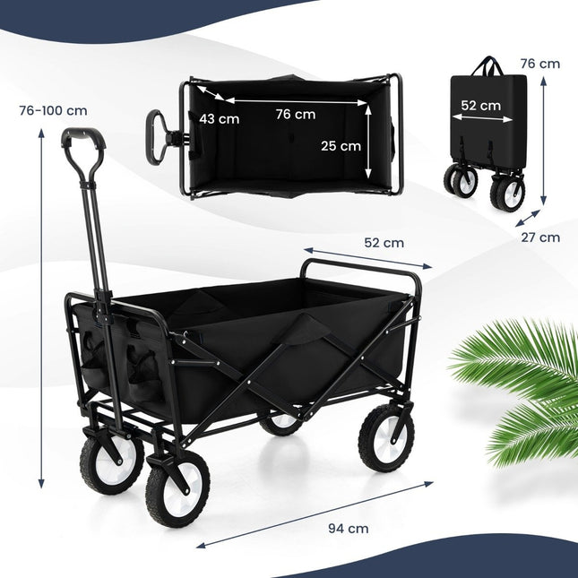 Chariot pliable avec poignée réglable et porte-gobelets pouvant supporter jusqu'à 68 kg pour faire du shopping, camper, noir