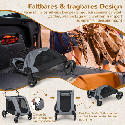 Faltbarer Haustier-Buggy mit Vordertür, Dachfenster und verstellbarem Griff. Belastbar bis 60 kg