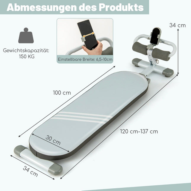 Banc abdominaux pliable avec 3 angles réglables et support pour téléphone portable. Bleu