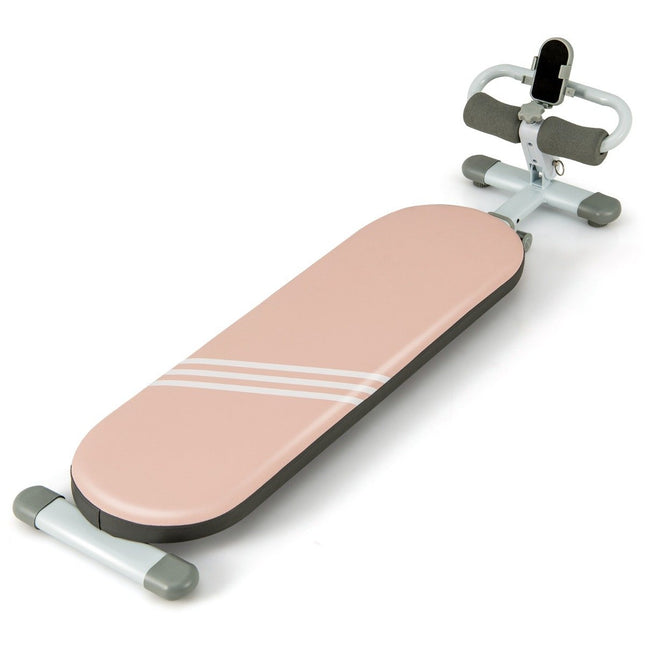 Banc de musculation pliable avec 3 angles réglables et support pour téléphone portable. Banc de musculation rose.