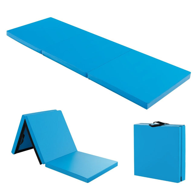 Tapis de sol souple pliable avec 2 poignées Tapis de gymnastique antidérapant 180 x 60 x 5 cm Bleu