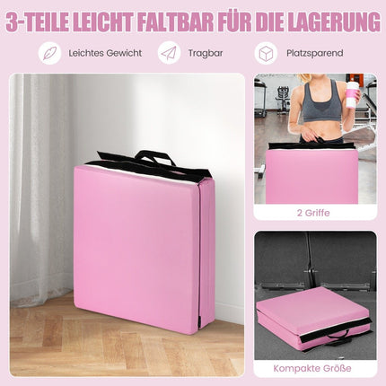Faltbare Weichbodenmatte mit 2 Tragegriffen rutschfeste Gymnastikmatte 180 x 60 x 5 cm Rosa