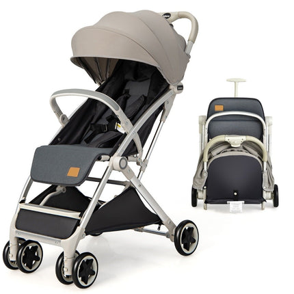 Poussette de voyage pliable avec dossier réglable et auvent, poussette pour bébé avec porte-gobelet gris