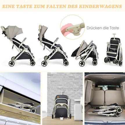 Poussette de voyage pliable avec dossier réglable et auvent, poussette pour bébé avec porte-gobelet gris