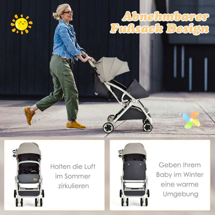 Poussette de voyage pliable avec dossier réglable et auvent, poussette pour bébé avec porte-gobelet gris