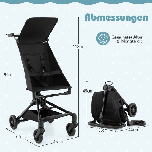 Poussette pliable avec auvent réglable et amovible