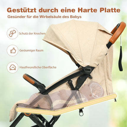 Faltbarer Kinderwagen mit verstellbarer Rückenlehne &amp; Fußstütze &amp; Verdeck Beige