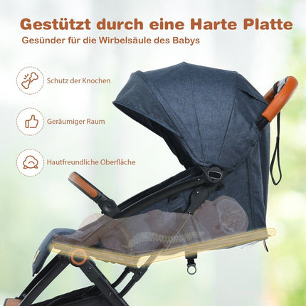 Poussette pliable avec dossier, repose-pieds et auvent réglables bleu