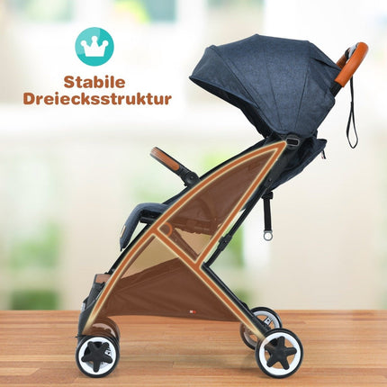 Poussette pliable avec dossier, repose-pieds et auvent réglables bleu