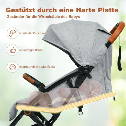Poussette pliable avec dossier, repose-pieds et auvent réglables gris