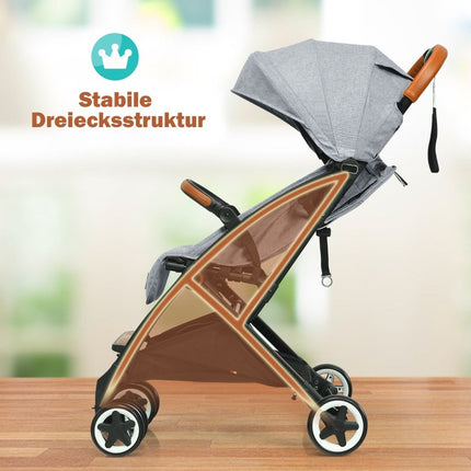 Poussette pliable avec dossier, repose-pieds et auvent réglables gris