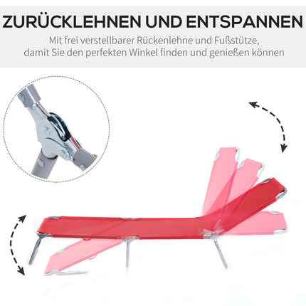 Rote klappbare Sonnenliege, verstellbare Rückenlehne aus Metall