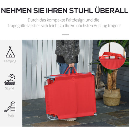 Rote klappbare Sonnenliege, verstellbare Rückenlehne aus Metall