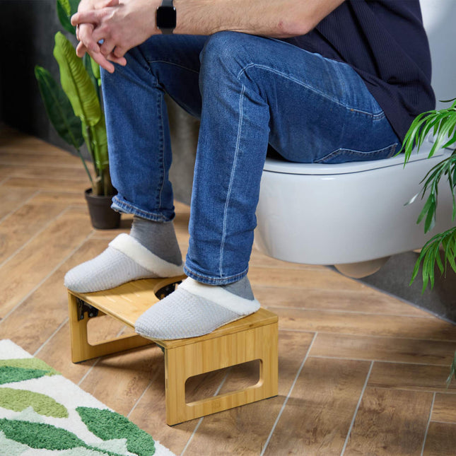 Tabouret de toilette pliable en bambou