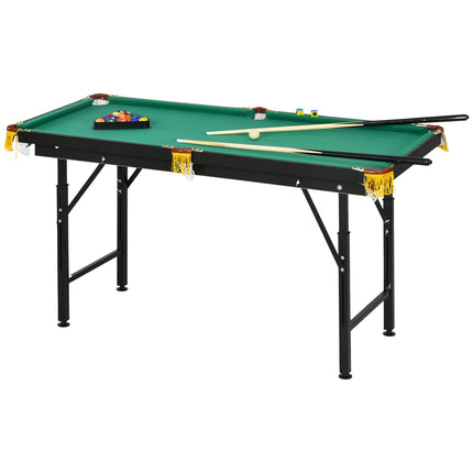 Table De Billard 4,6 Pieds Pliable 140 X 60 X 55-75 Cm Table De Billard Avec Accessoires, Triangle, 2 Queues, 16 Boules Pour Jeunes, Adultes, Acier, Vert