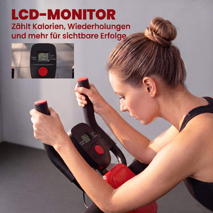 Appareil de musculation abdominale pliable avec écran LCD, acier, rouge, capacité de 120 kg