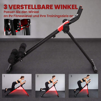 Appareil de musculation abdominale pliable avec écran LCD, acier, rouge, capacité de 120 kg