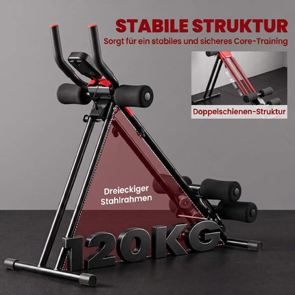 Appareil de musculation abdominale pliable avec écran LCD, acier, rouge, capacité de 120 kg