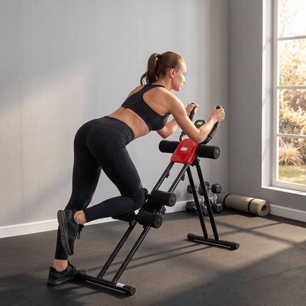 Appareil de musculation abdominale pliable avec écran LCD, acier, rouge, capacité de 120 kg