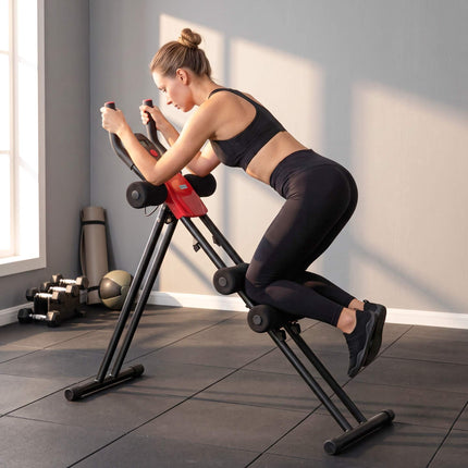 Appareil de musculation abdominale pliable avec écran LCD, acier, rouge, capacité de 120 kg