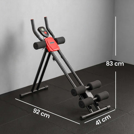 Appareil de musculation abdominale pliable avec écran LCD, acier, rouge, capacité de 120 kg