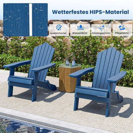 Chaise Adirondack pliante, HIPS résistante aux intempéries, bleu marine