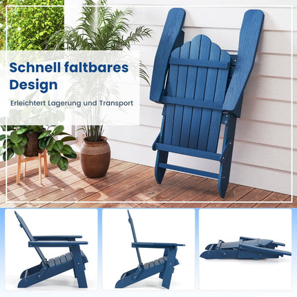 Chaise Adirondack pliante, HIPS résistante aux intempéries, bleu marine