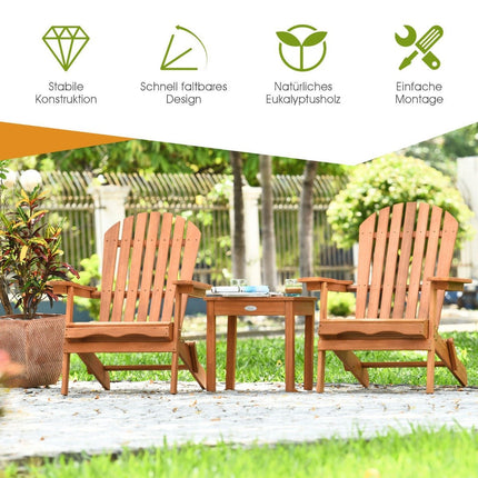Ensemble de chaises pliantes Adirondack avec table, bois d'eucalyptus