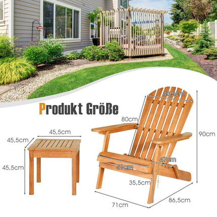 Ensemble de chaises pliantes Adirondack avec table, bois d'eucalyptus