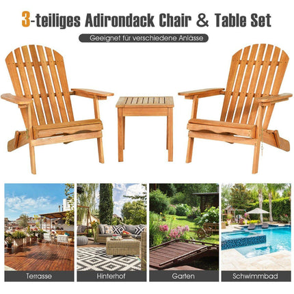 Ensemble de chaises pliantes Adirondack avec table, bois d'eucalyptus