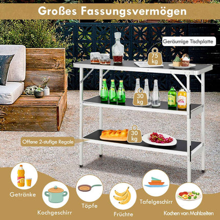 Faltbarer Aluminium-Campingtisch mit 2 Ablageflächen, Schwarz