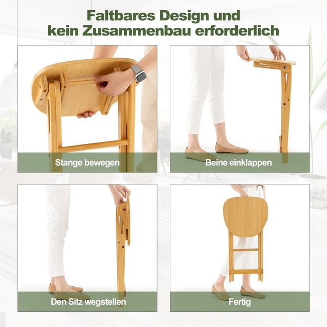 Tabourets de bar pliables en bambou, lot de 2, hauteur d'assise 61 cm